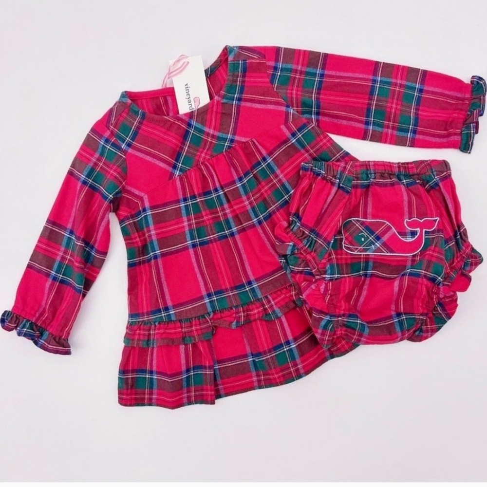 New Vineyard Vines BabyGirl Nantucket Tartan Dress Red 18-24 Mos